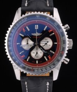 Breitling certifié correa de cuero Negro Negro Dial cronógrafo 80176