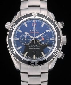 Omega Seamaster Planet Ocean Negro Negro taquímetro Dial de acero inoxidable Correa 80240
