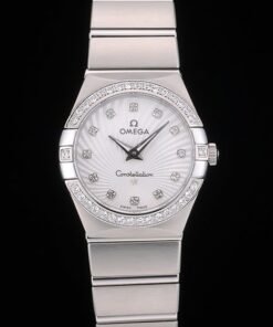 Swiss Lady Omega Constellation de cristal incrustada Bisel Dial de plata 80291 Radial