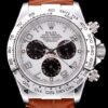 Caja de acero inoxidable Rolex Daytona esfera blanca Correa de cuero marrón