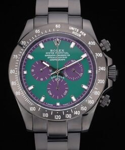 Rolex Daytona Negro Ion plateado taquímetro Negro correa de acero inoxidable Dial 80246 Verde