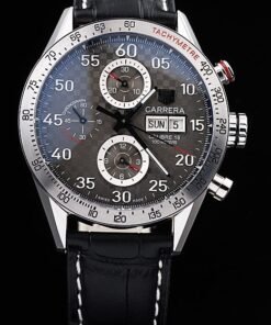 Tag Heuer Carrera suiza taquímetro Bisel Negro correa de cuero marrón a cuadros Dial