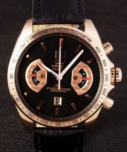 Tag Heuer Carrera Caja Oro Rosa Negro Dial correa de cuero Negro
