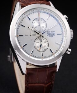 Tag Heuer SLR Caso Acero inoxidable cepillado Plata Dial correa de cuero de Brown