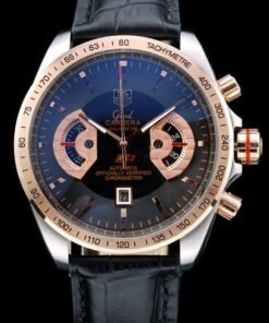 Tag Heuer Carrera caja de acero inoxidable Negro Dial correa de cuero Negro