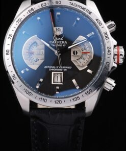 Tag Heuer Carrera taquímetro Bisel Negro Dial correa de cuero Negro