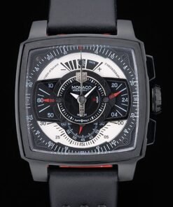 Tag Heuer Monaco Negro-Rojo perforada correa de cuero Negro Dial 80309