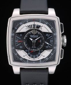 Tag Heuer Monaco Negro-verde perforada correa de cuero Negro Dial 80308