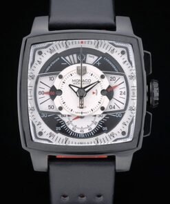 Tag Heuer Monaco Negro-rojo de la correa de cuero perforado esfera blanca 80307