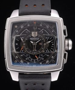 Tag Heuer Monaco Mikrograph Negro Negro Dial correa de cuero 7923